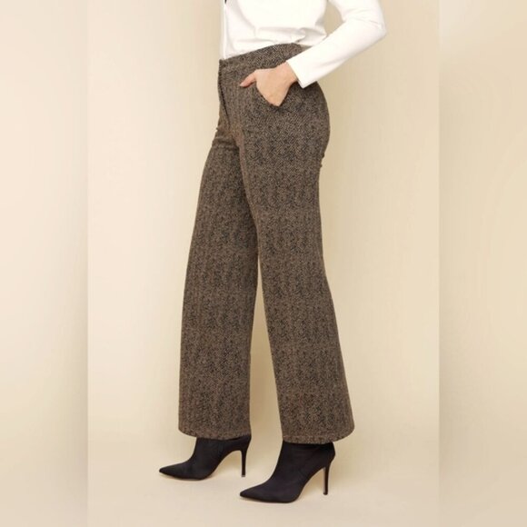 Lauren Ralph Lauren Herringbone Wool Preppy Old Money Wide Leg Flare Trousers 10 - Picture 1 of 8